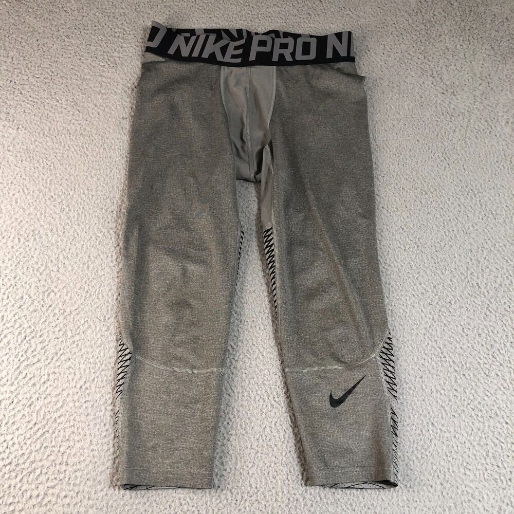 Nike Pro Leggings Mens Medium Gray Compression Logo Gym Workout Training